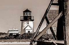 Hyannis Harbor Light with Ferry Approaching - Sepia Tone